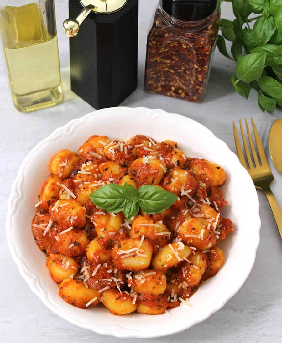 Gnocchi In Arrabbiata Sauce  vegetarian Pasta / Holiday Dinner / Weekend Dinner / Arrabbiata sauce / Chilli Sauce 
